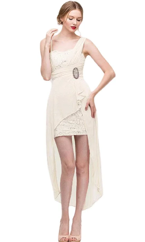 maxi dresses with flutter sleevesEureka Fashion - 1921SC Chiffon Lace Short DressLong Back Dress