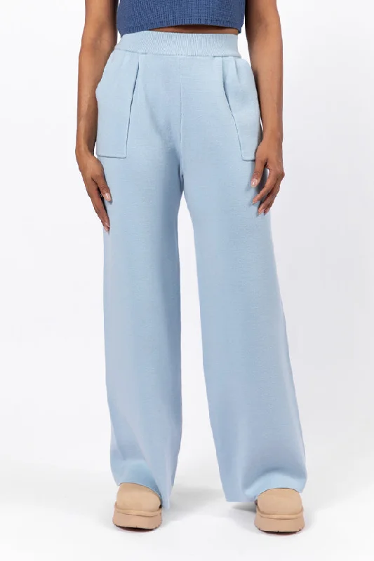 women's relaxed-fit pantsLet's Debrief Light Blue Wide Leg Sweater Pants