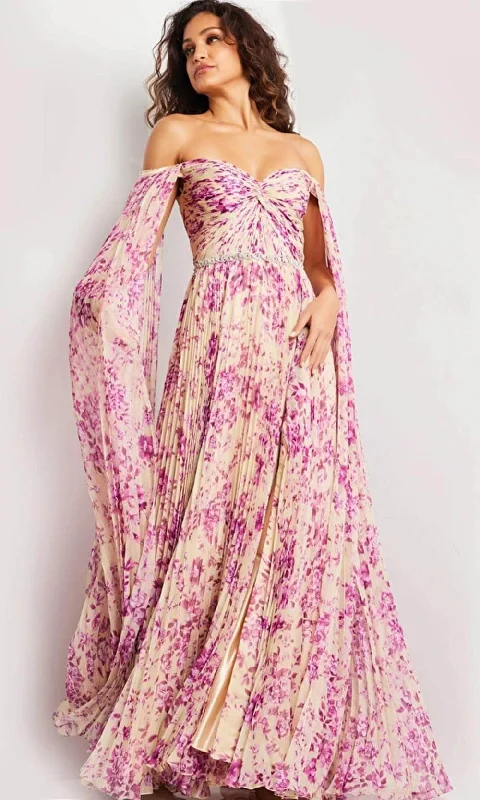 maxi dresses with removable beltsJovani 26141 - Pleated Cape Sleeves Long Dress