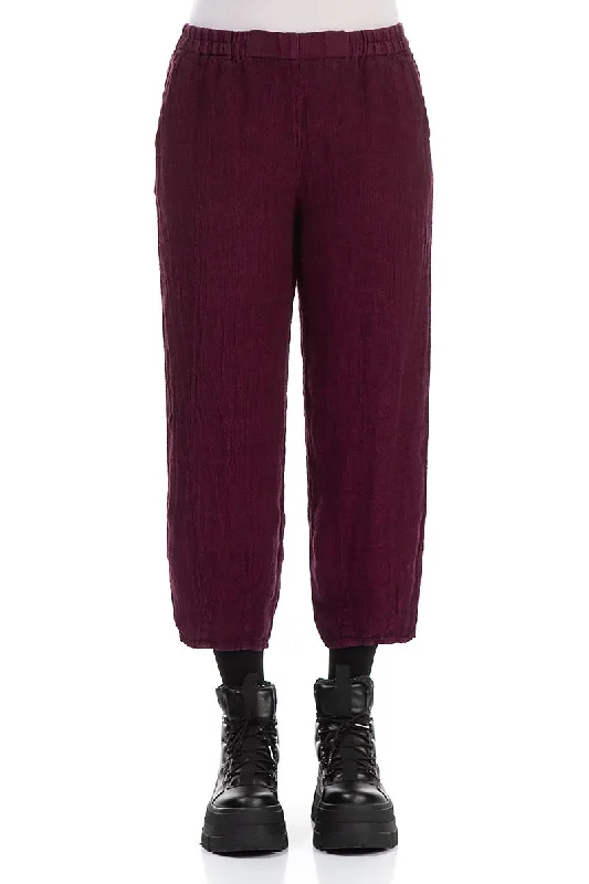 women's cotton pantsTapered Magenta Mélange Linen Trousers