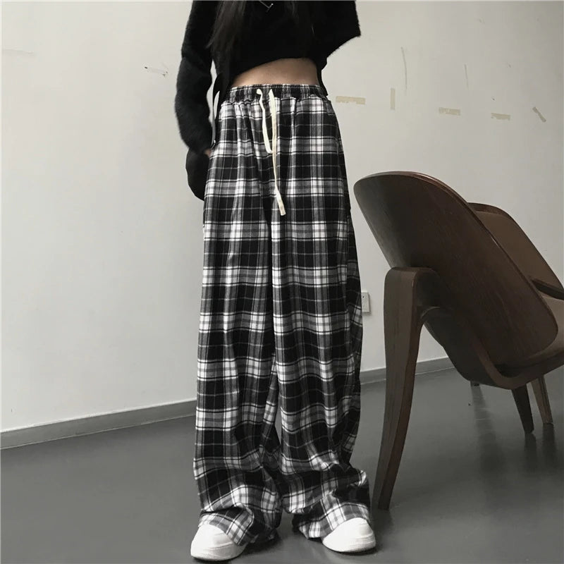 women's corduroy pantsWomen's Plaid High Waist Skinny Fashion Designer Baggy Pants