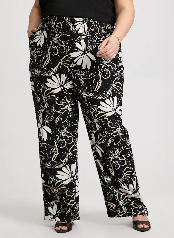 women's floral pantsCrepe Floral Wide Leg Pants