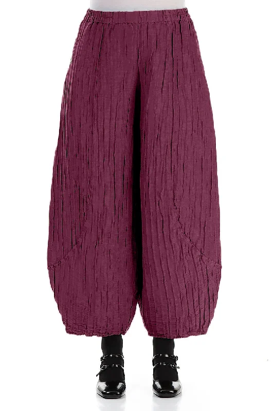 women's skiing pantsTaper Crinkled Magenta Silk Linen Trousers