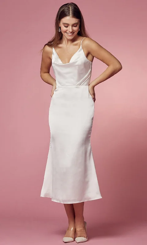 Sleeveless Dress For PartyNox Anabel Bridal - R1027W Sleeveless Cowl Tea-Length Dress