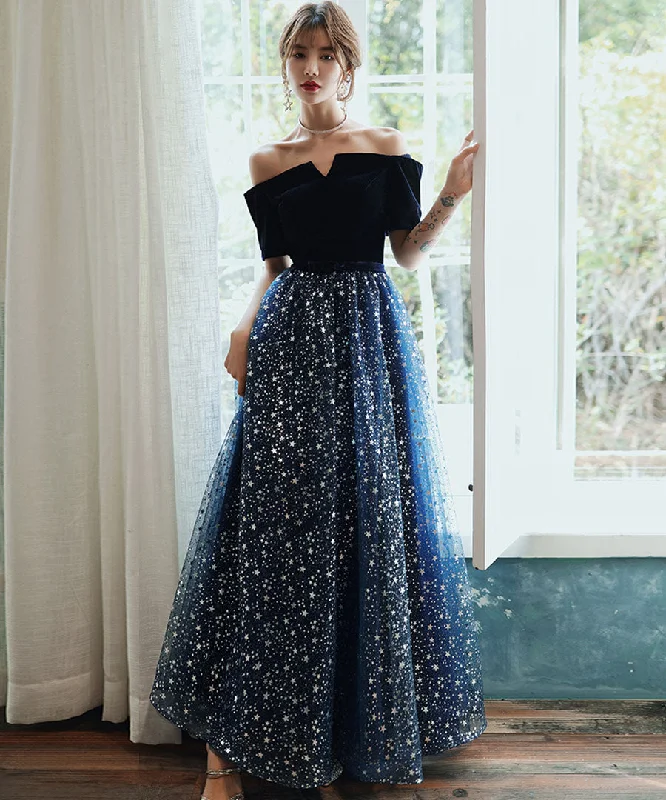 prom dress preservationBlue tulle sequins long prom dress formal dress  8291