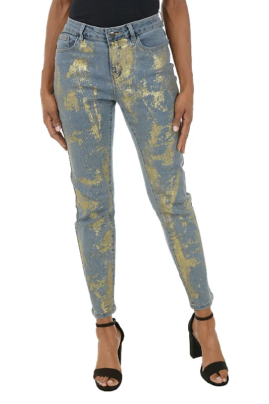 women's travel pantsGold Shimmer Denim Ankle Pant