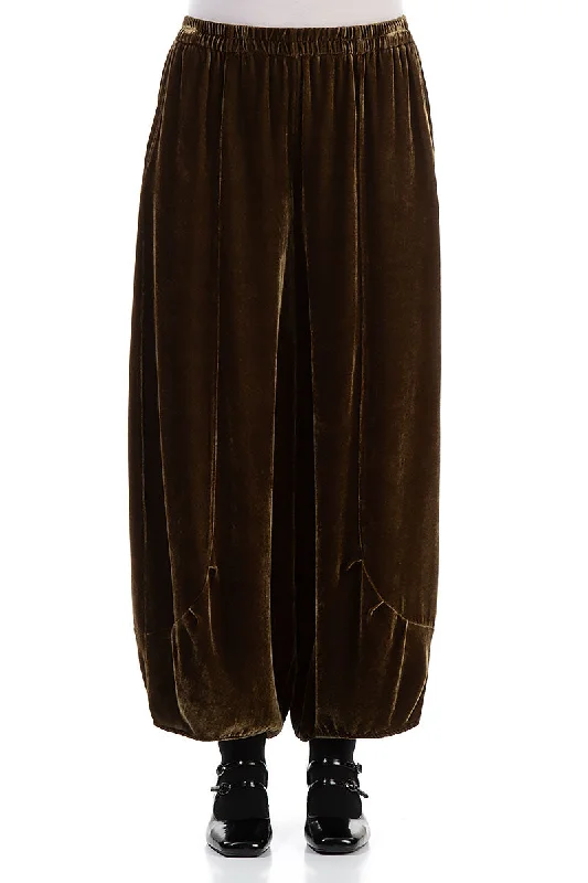 women's striped pantsLoose Golden Sage Silk Velvet Trousers