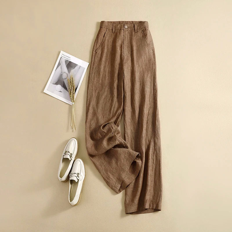 women's polyester pantsWomen's Cotton Linen Fashion Designer Wide Leg Pants