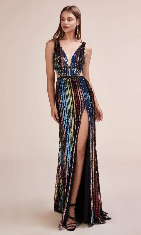 Sleeveless Dress In GeorgetteAndrea and Leo - A0631 Sleeveless High Slit Sequin Dress