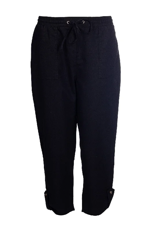 women's breathable pantsCotton Linen Blend Mid Calf Pants | Black | 6782A1