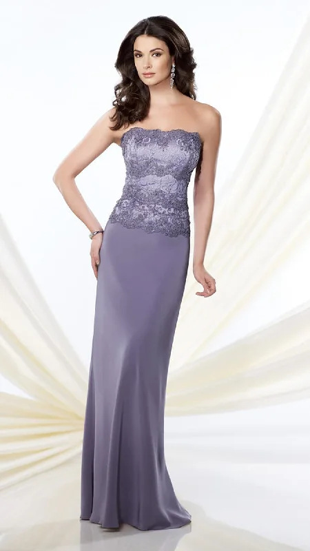 maxi dresses with mermaid silhouettesMon Cheri - 214942SC Long Embroidered Strapless Sheath Dress