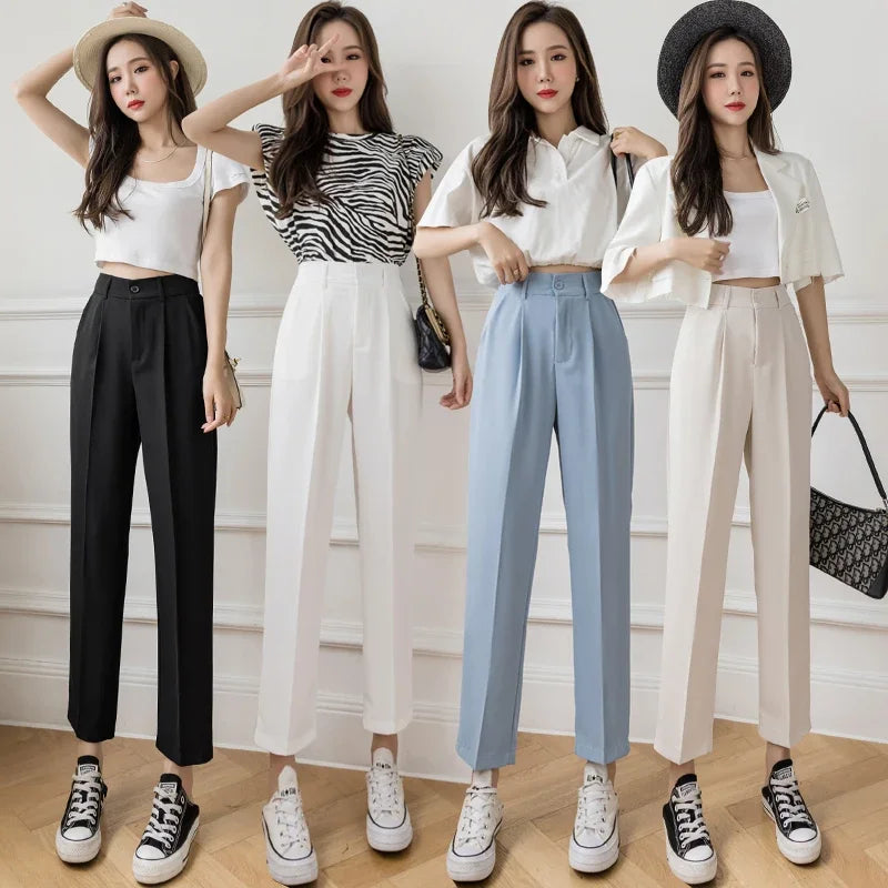 women's wool pantsWomen's Wide Leg Fashion Designer Harem High Waist Pants