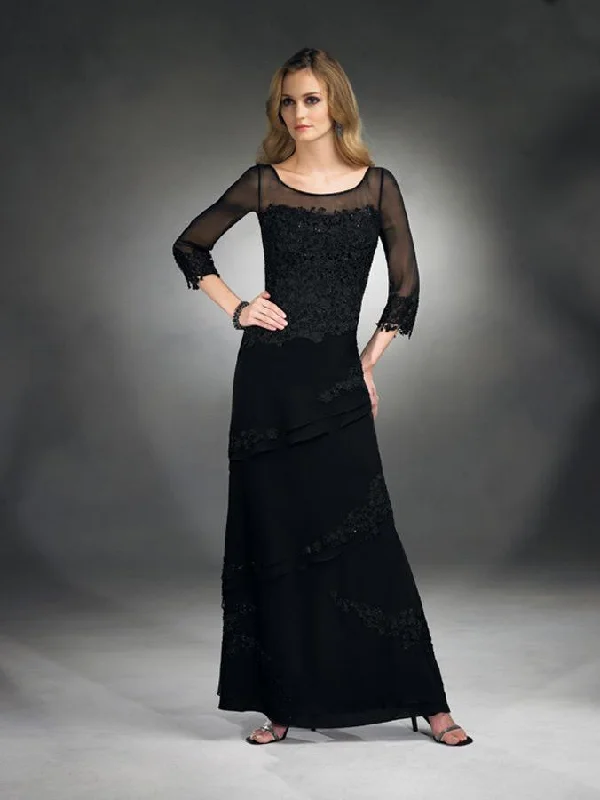 maxi dresses with rufflesCameron Blake by Mon Cheri - Sheer Long Dress In Black 28664