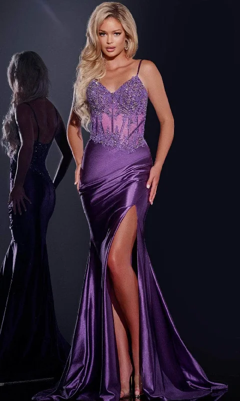 lace-up prom dressesJovani 42259 - Applique Detailed Prom Dress