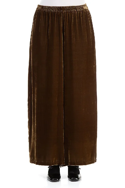 women's moisture-wicking pantsWide Loose Golden Sage Silk Velvet Trousers