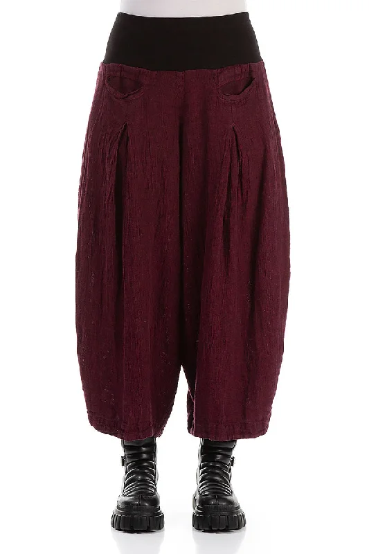 women's cashmere pantsLoose Magenta Mélange Linen Trousers