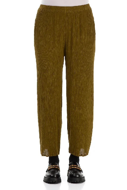 women's ankle-length pantsStraight Cropped Olive Silk Viscose Trousers