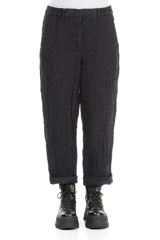 women's leggingsRoll Up Midnight Blue Mélange Linen Trousers