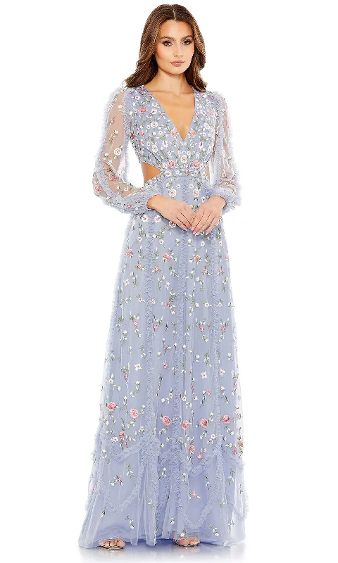 maxi dresses for summerMac Duggal 35107 - Sheer Long Sleeve V-Neck Long Dress