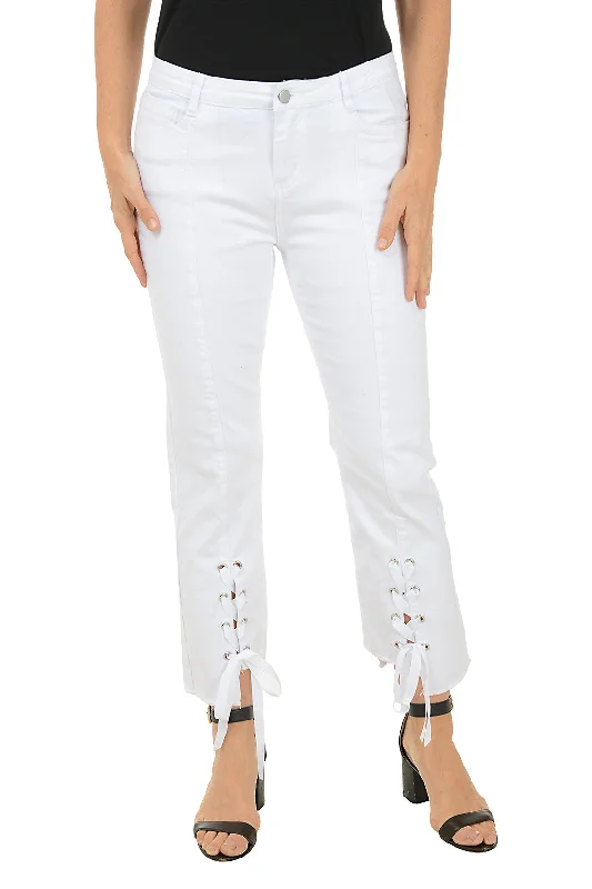 women's adventure pantsLace-Up Denim Crop Pant