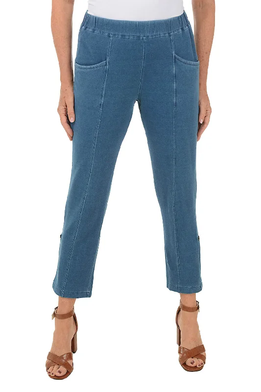 women's mid-rise pantsDenim Terry Roll Tab Relaxed Ankle Pant