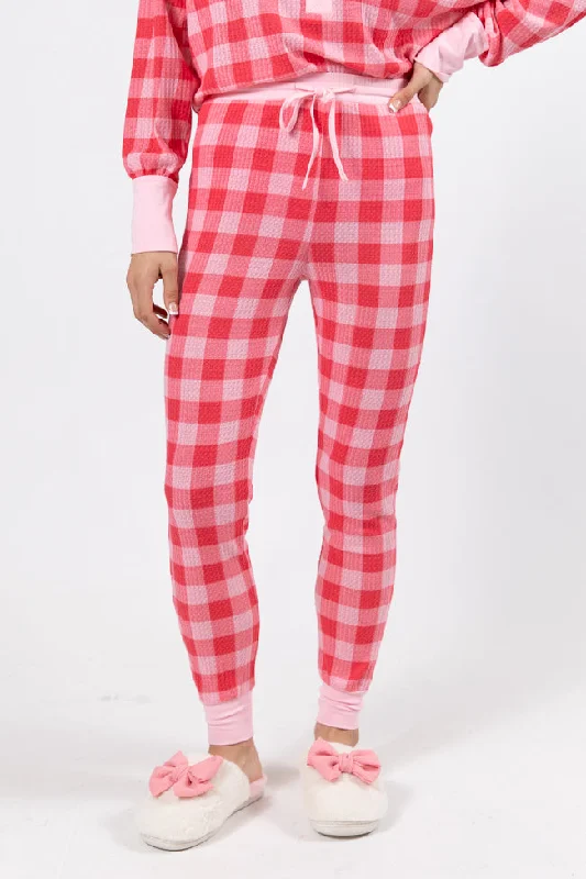 women's summer pantsOutshine The Rest Pink Plaid Lounge Joggers FINAL SALE