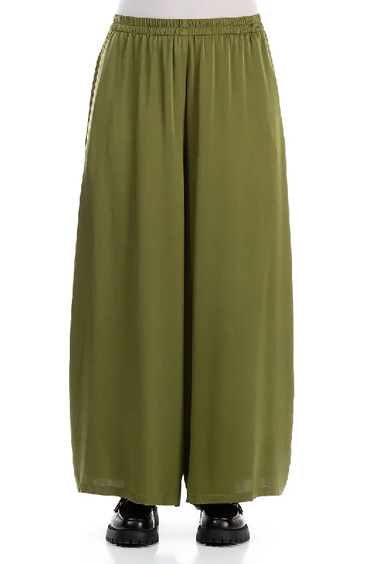 women's low-rise pantsWide Olive Silk Trousers