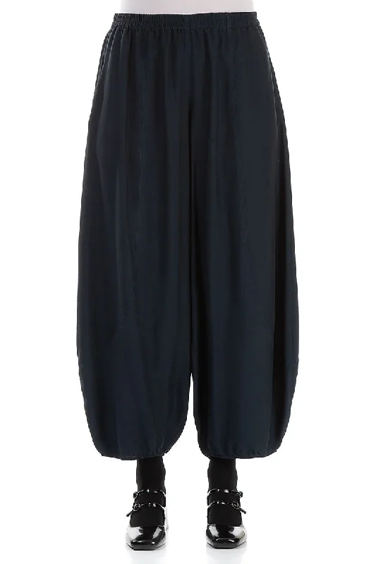 women's silk pantsTaper Midnight Blue Silk Bamboo Trousers