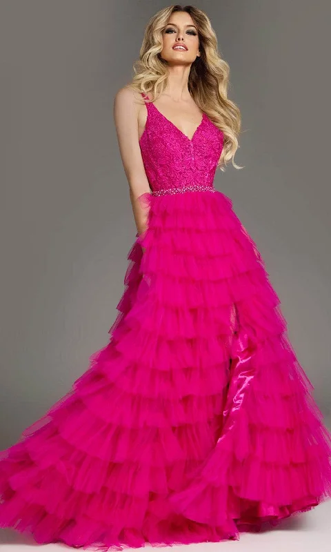 long prom dressesJovani 37001 - Tiered A-Line Prom Dress