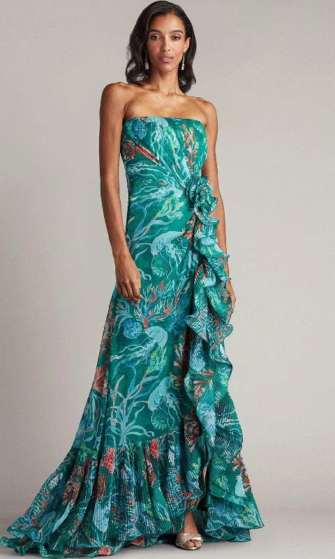 prom dresses for pear shapesTadashi Shoji CFM24386L - Ruffle Printed Prom Dress