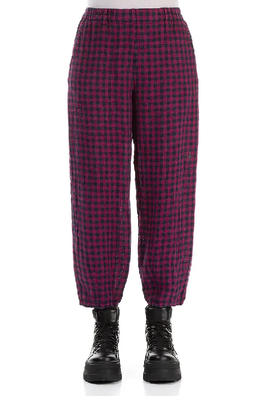 women's elegant pantsMagenta Check Linen Pencil Trousers