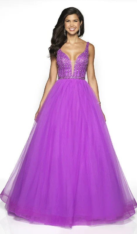 maxi dresses with zippersBlush by Alexia Designs - 5707SC Long Adorned V-Neck Tulle Dress