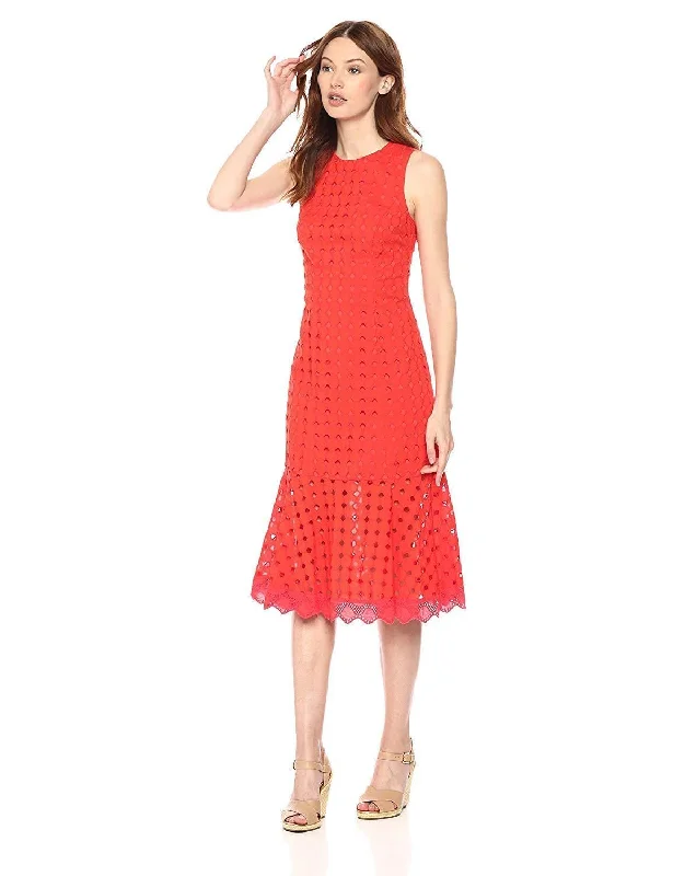 Sleeveless Dress With ZippersDonna Morgan - Sleeveless Solid Eyelet Flared Hem Dress D5943M XDSC