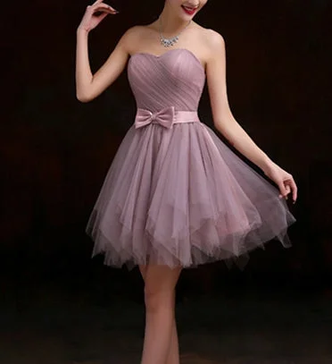 lace-up prom dressesSweetheart A-line tulle strapless short prom dress,formal dresses  7703