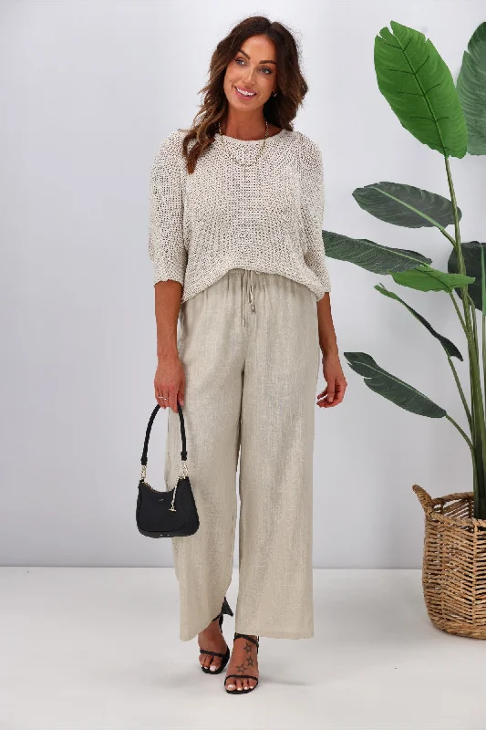 women's denim pantsJane James Renee Linen Look Pant With Satin Stripe Stone Preorder Late January