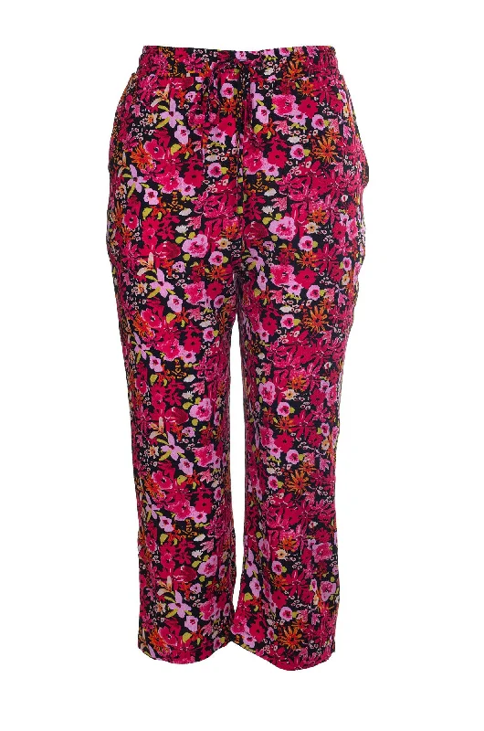 women's summer pantsPrinted Rayon Mid Calf Pants | Pink Blooms | 7333A1