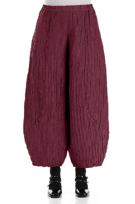 women's sweatpantsTaper Crinkled Merlot Silk Linen Trousers