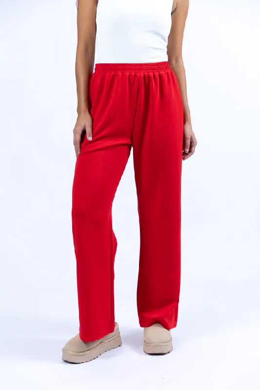 women's thermal pantsLet's Just Stay Red Knit Wide Leg Pants