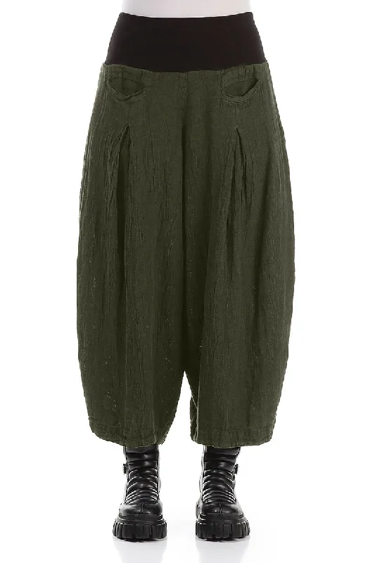 women's satin pantsLoose Olive Mélange Linen Trousers