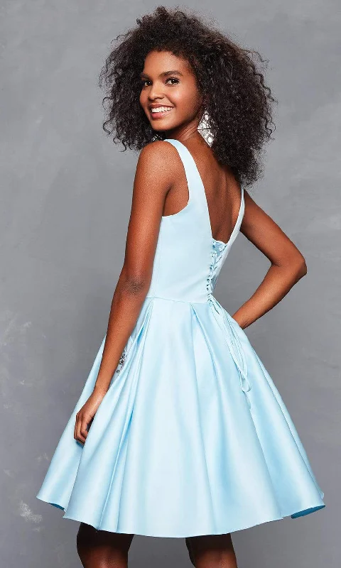 Sleeveless Dress In PolyesterClarisse - Sleeveless Jewel-Accented Satin Dress 3613