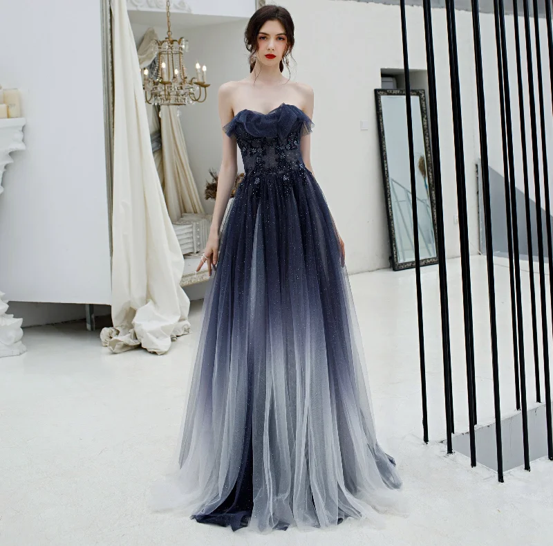 long prom dressesA line strapless tulle long prom dress formal dress  8224