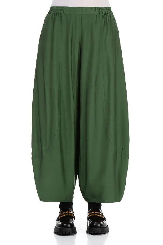 women's velvet pantsTaper Pine Green Silk Bamboo Trousers