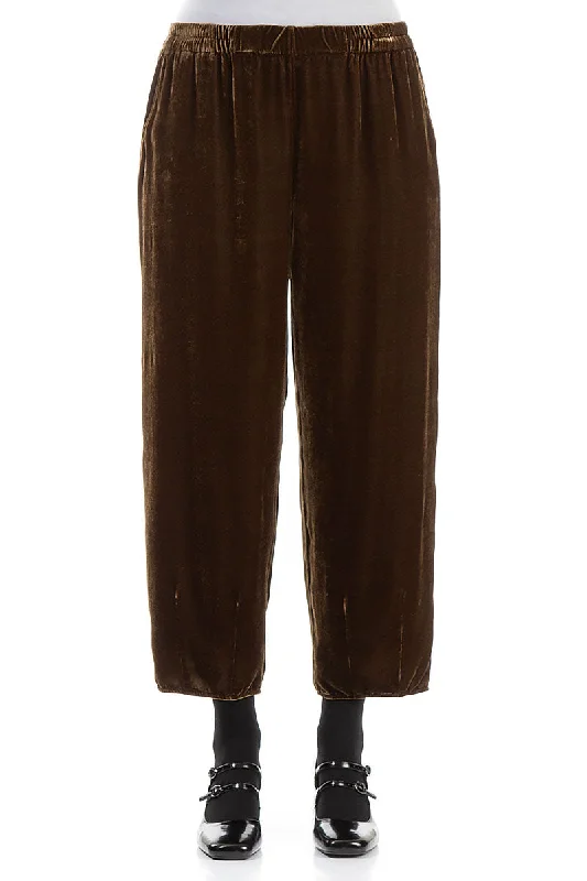 women's chic pantsTaper Golden Sage Silk Velvet Trousers