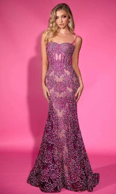 prom dresses with built-in petticoatsPortia and Scarlett PS25251 - Lace Appliqued Mermaid Prom Dress