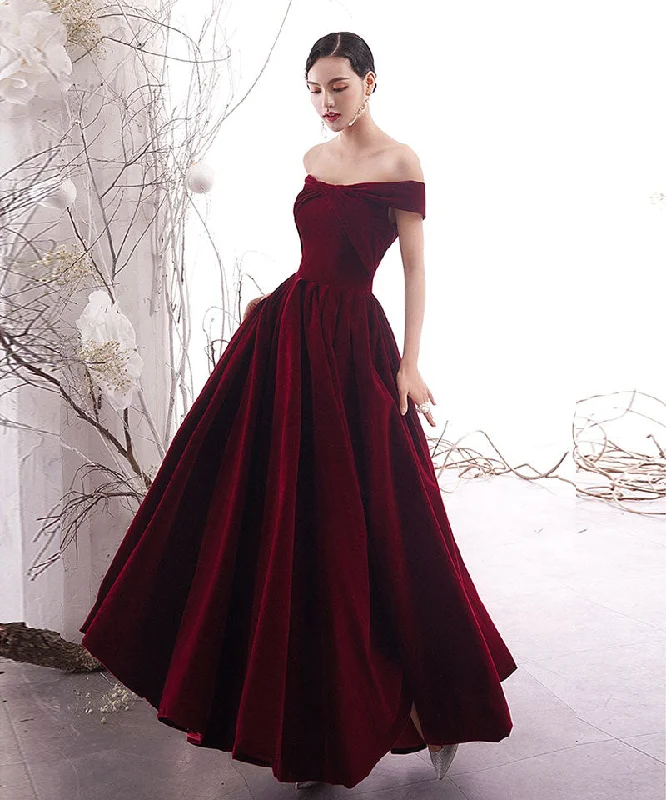 prom dress style guidesBurgundy velvet long prom dress formal dress  8264