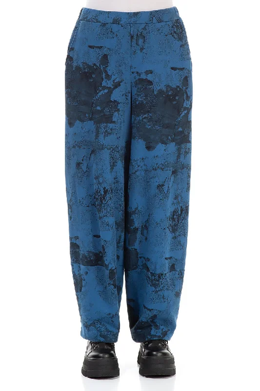 women's party pantsLoose Azure Marble Cotton Trousers