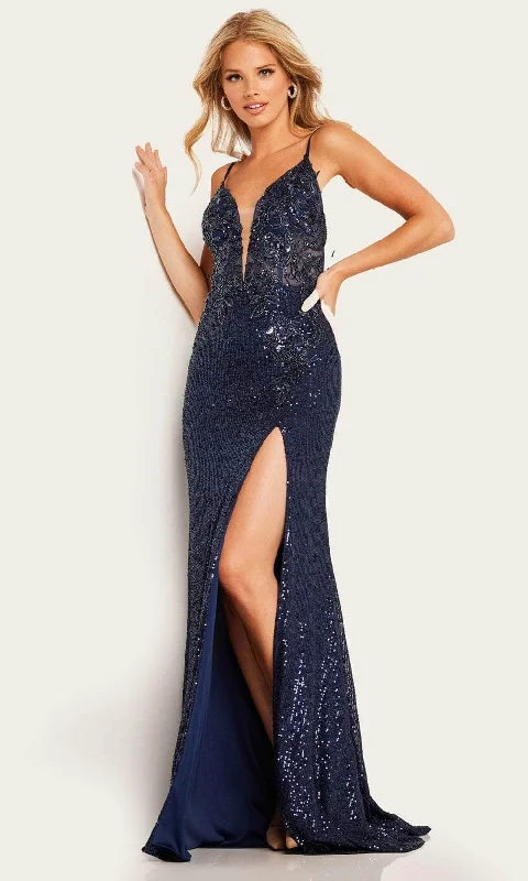 prom dresses with sequin detailingJovani 37451 - V Neck Prom Gown with Slit