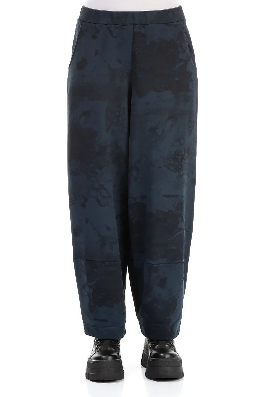 women's wedding pantsLoose Midnight Blue Marble Cotton Trousers