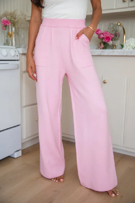 women's cycling pantsLet's Debrief Pink Wide Leg Sweater Pants