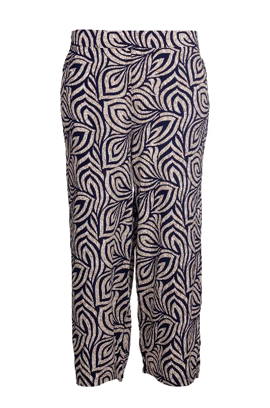 women's floral pantsPrinted pull on Crop Pants | Natural Navy Leaf | 7334A1